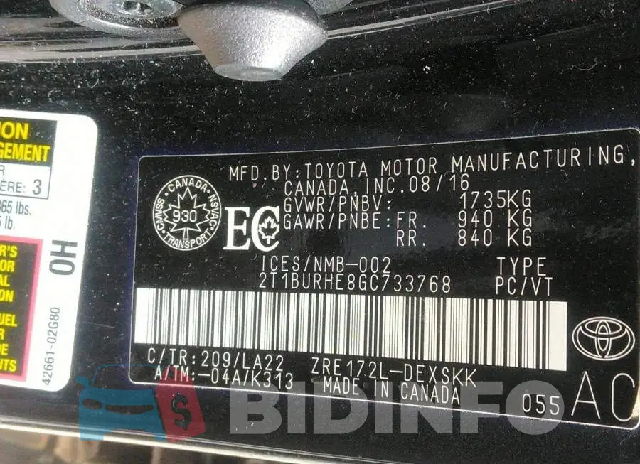 2T1BURHE8GC733768 Photo# 9