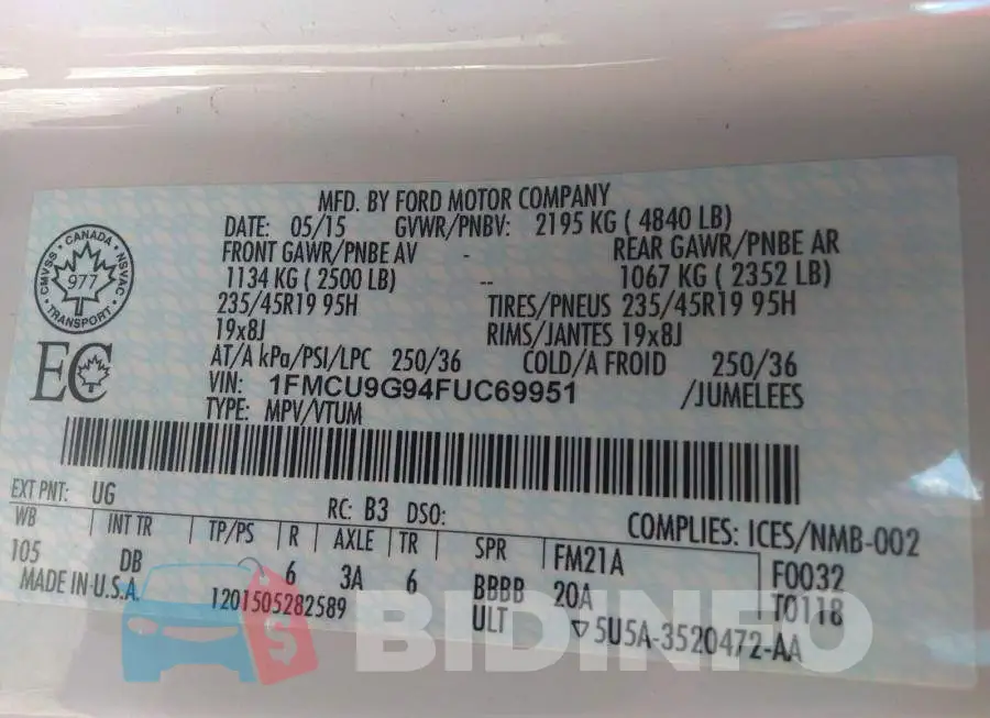1FMCU9G94FUC69951 Photo# 9
