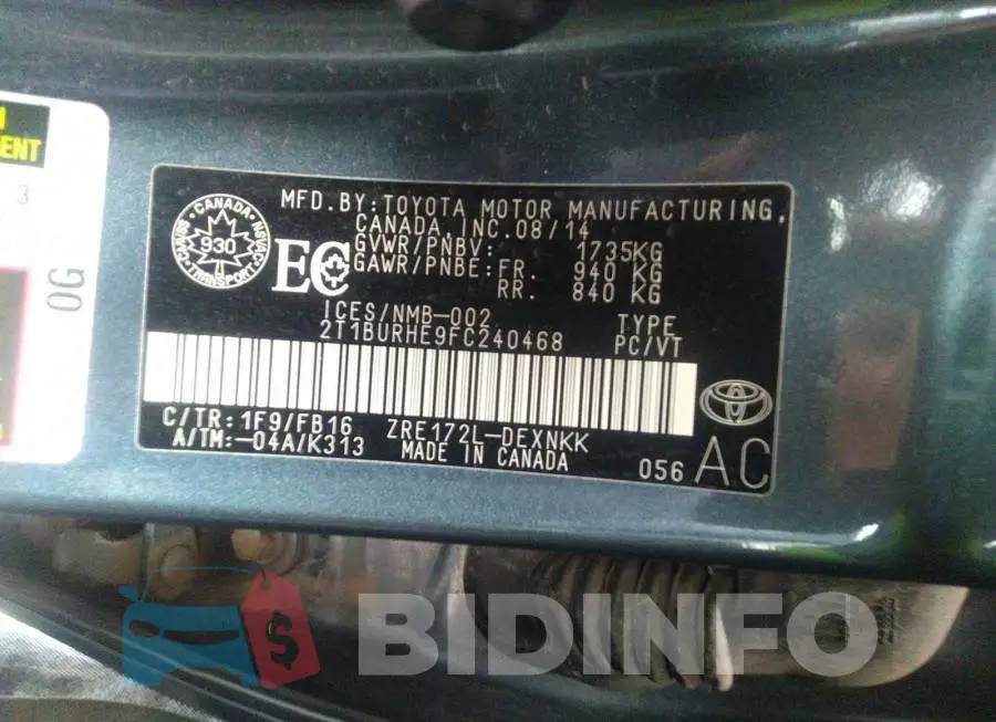 2T1BURHE9FC240468 Photo# 9