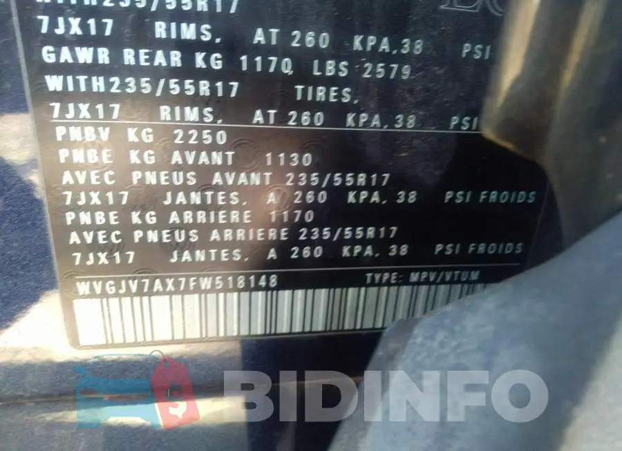 WVGJV7AX7FW518148 Photo# 9
