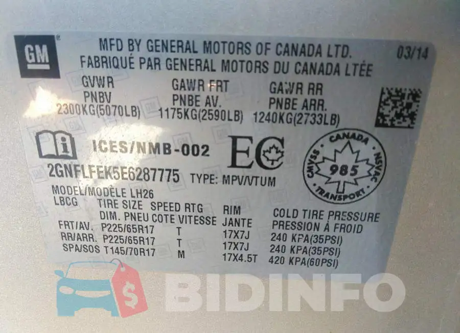 2GNFLFEK5E6287775 Photo# 9