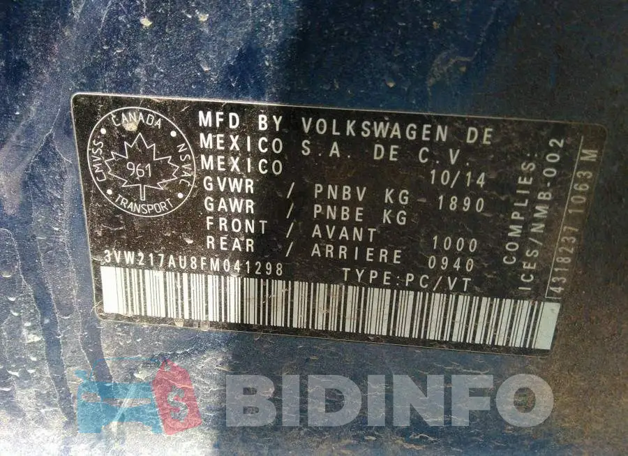 3VW217AU8FM041298 Photo# 9