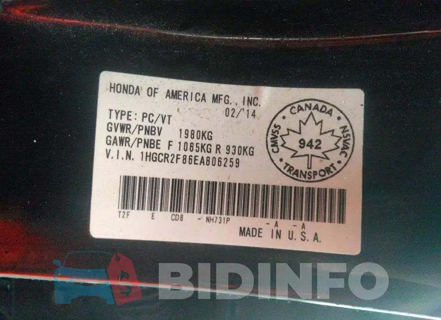 1HGCR2F86EA806259 Photo# 9