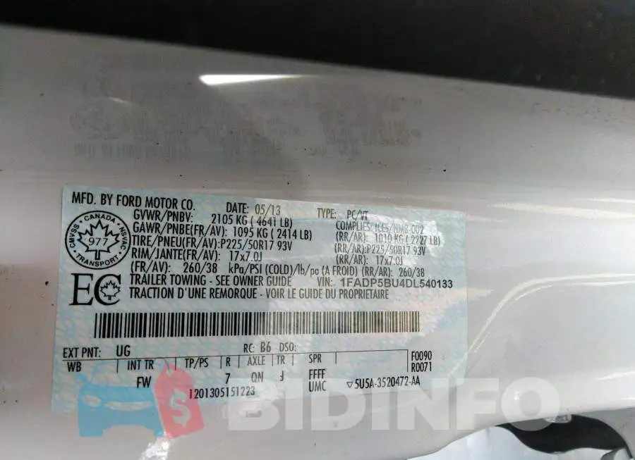 1FADP5BU4DL540133 Photo# 9