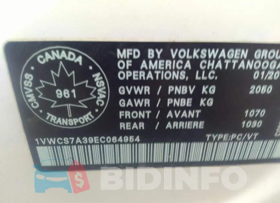 1VWCS7A39EC064954 Photo# 9