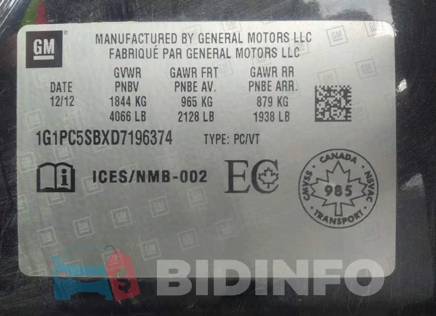 1G1PC5SBXD7196374 Photo# 9