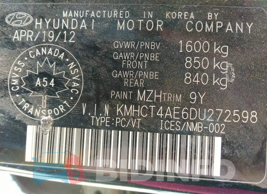 KMHCT4AE6DU272598 Photo# 9