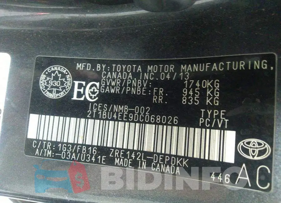 2T1BU4EE9DC068026 Photo# 9