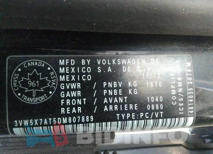 3VW5X7AT5DM807889 Photo# 9