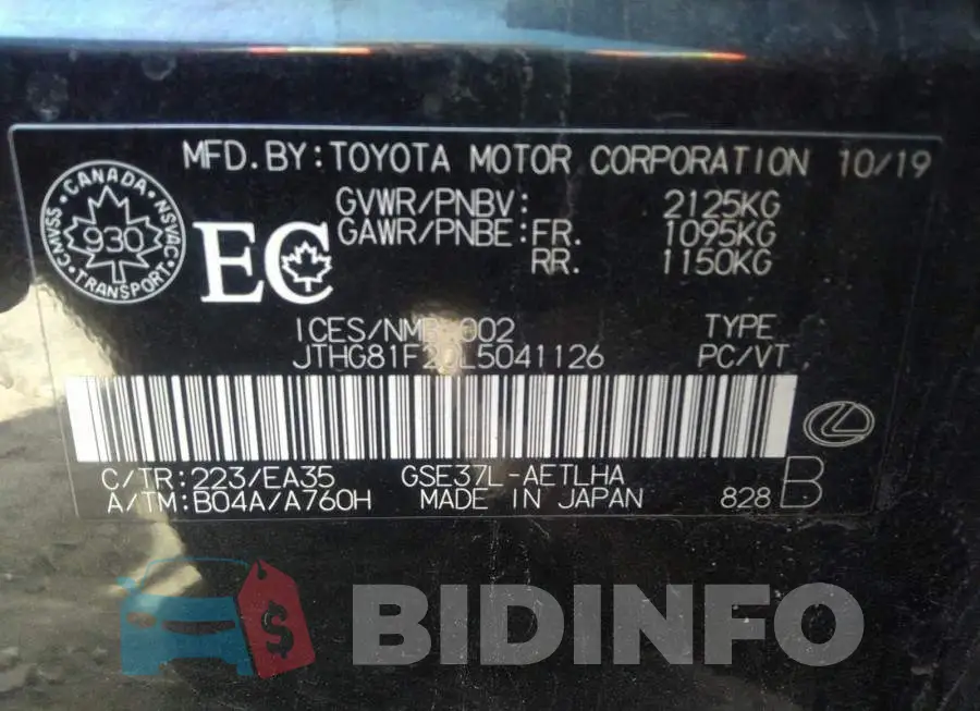 JTHG81F20L5041126 Photo# 9