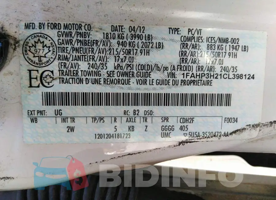 1FAHP3H21CL398124 Photo# 9