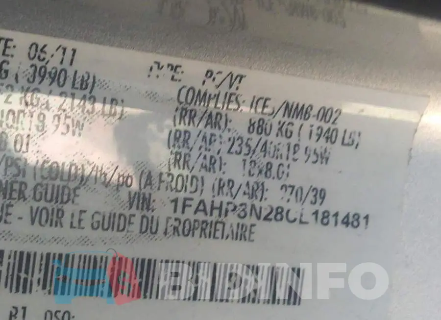 1FAHP3N28CL181481 Photo# 9