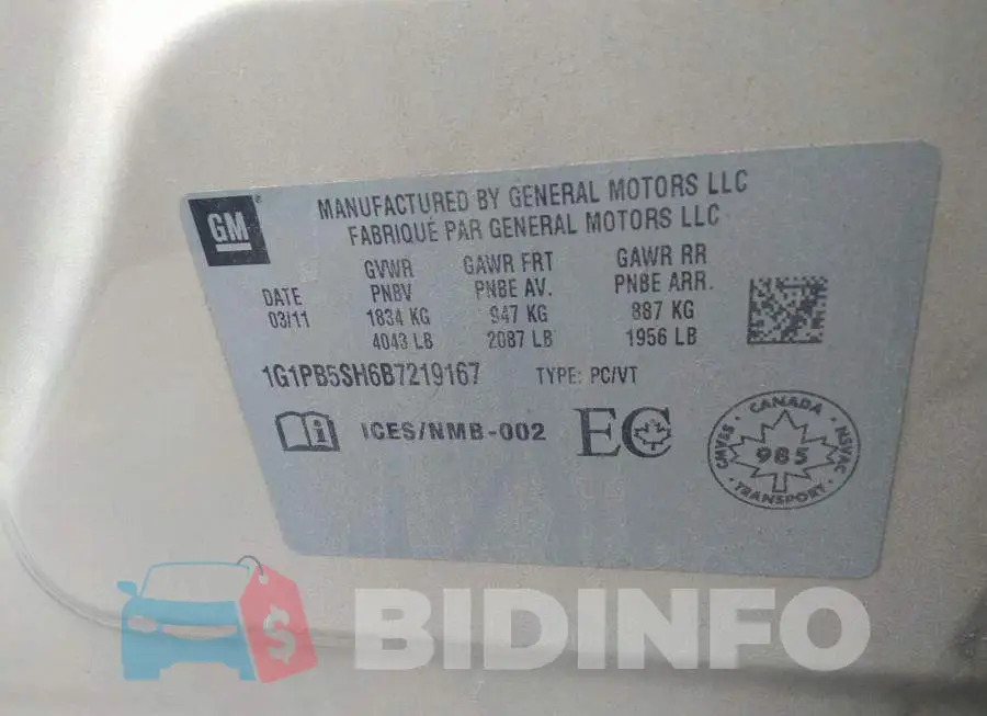 1G1PB5SH6B7219167 Photo# 9