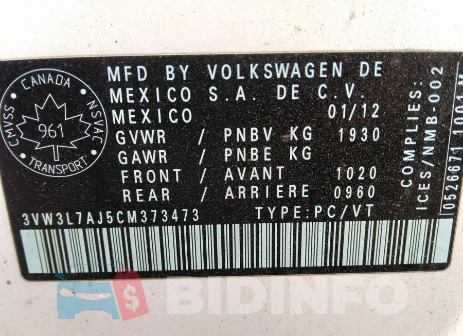 3VW3L7AJ5CM373473 Photo# 9