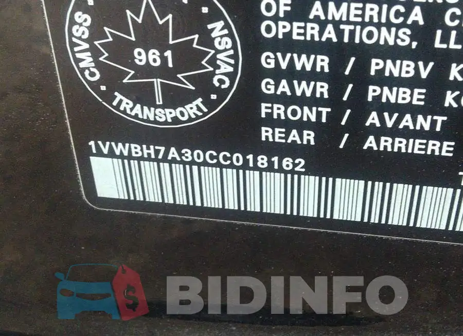 1VWBH7A30CC018162 Photo# 9