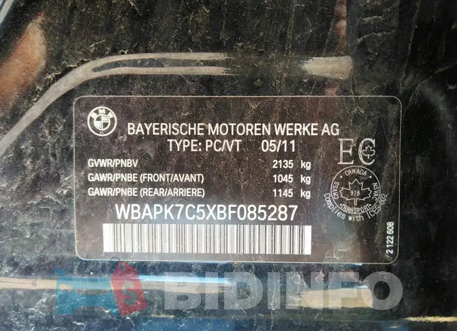 WBAPK7C5XBF085287 Photo# 9