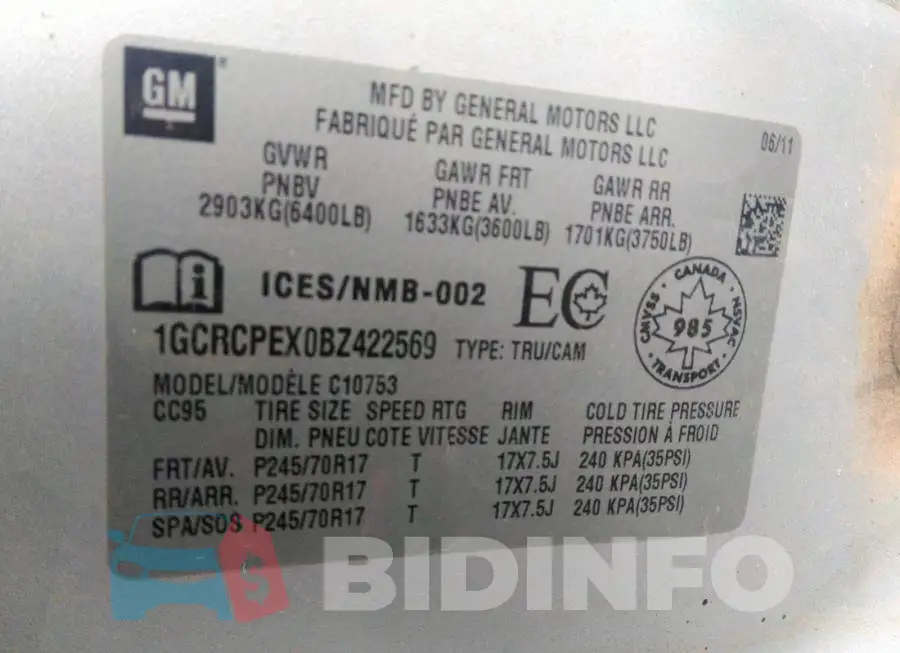 1GCRCPEX0BZ422569 Photo# 9