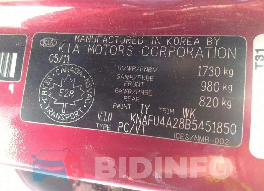 KNAFU4A28B5451850 Photo# 9