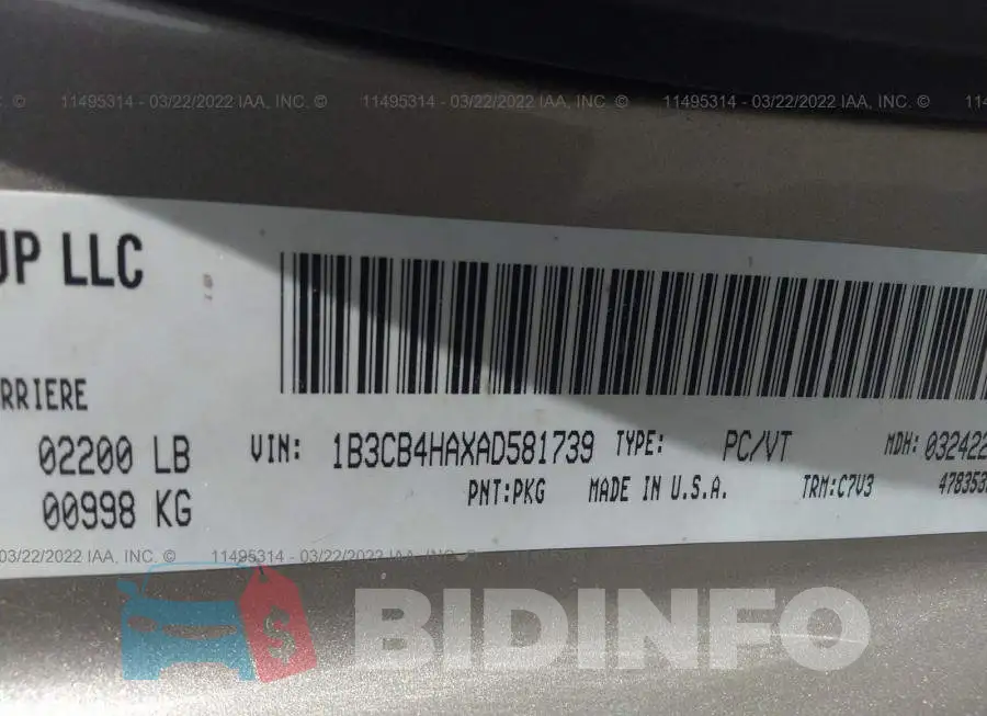 1B3CB4HAXAD581739 Photo# 9