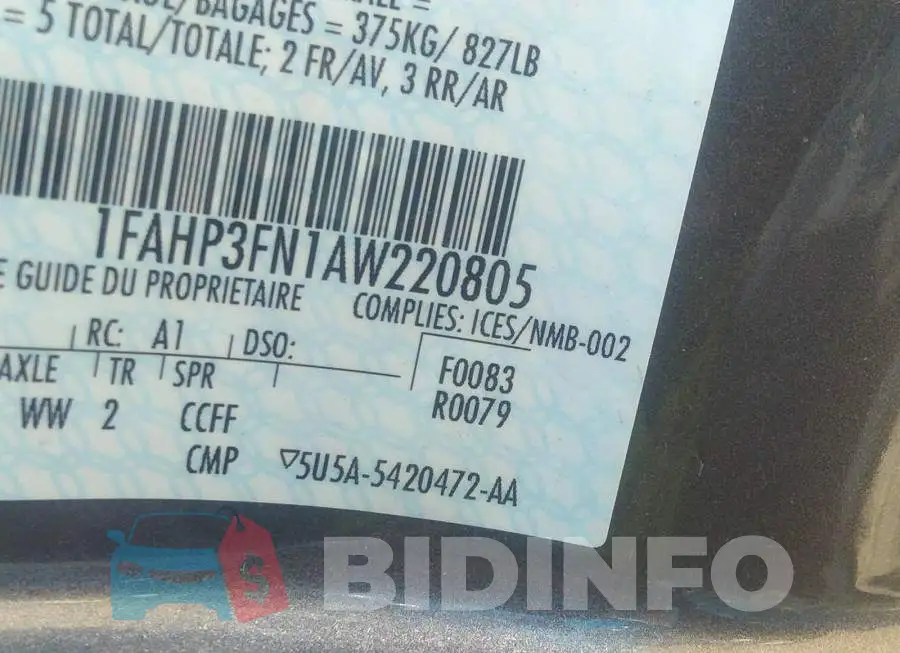 1FAHP3FN1AW220805 Photo# 9