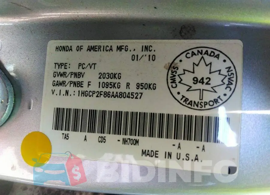 1HGCP2F86AA804527 Photo# 9