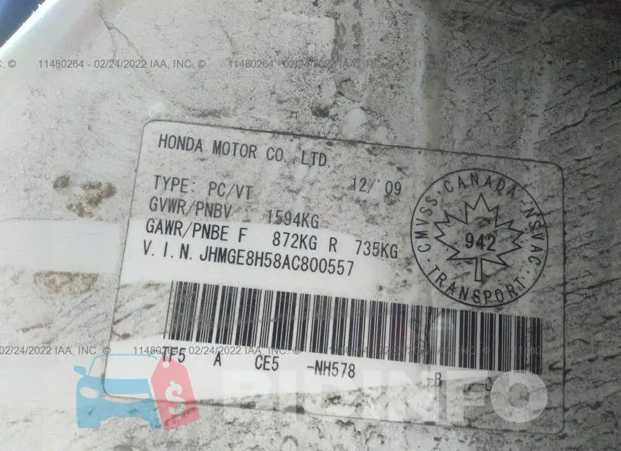 JHMGE8H58AC800557 Photo# 9