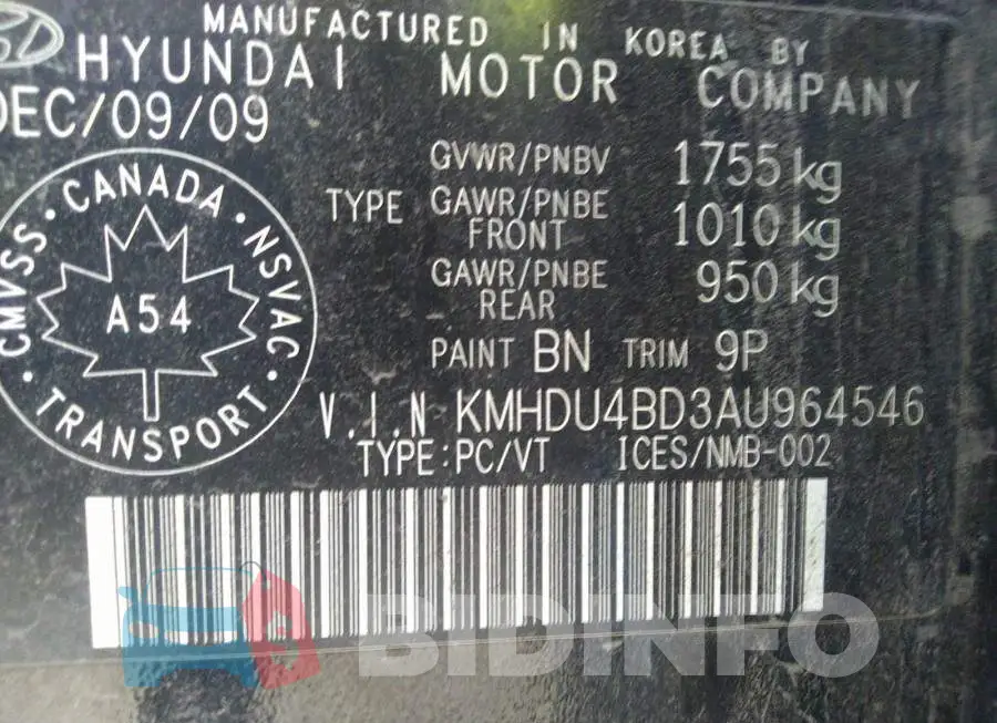 KMHDU4BD3AU964546 Photo# 9