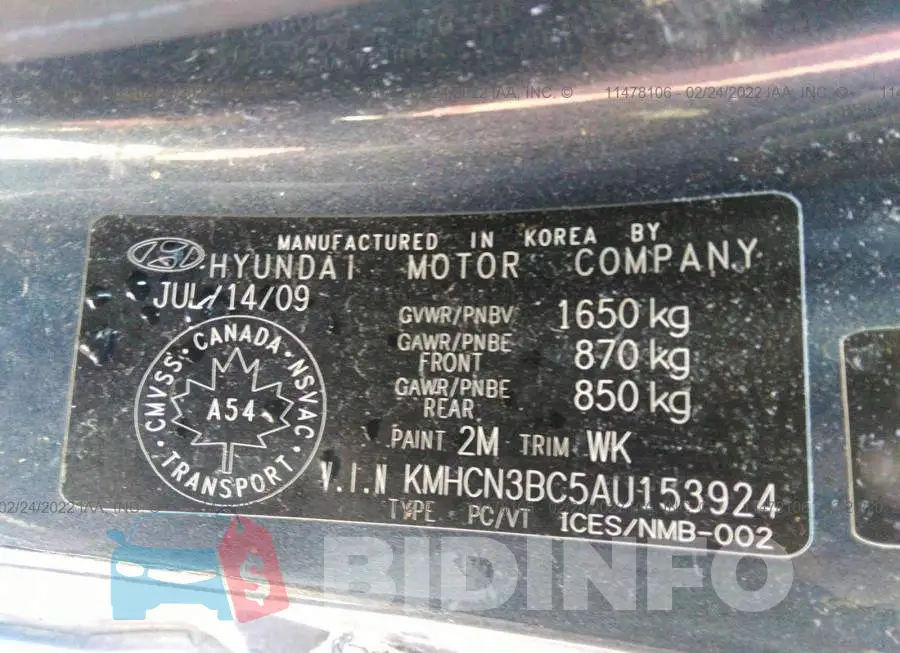 KMHCN3BC5AU153924 Photo# 9