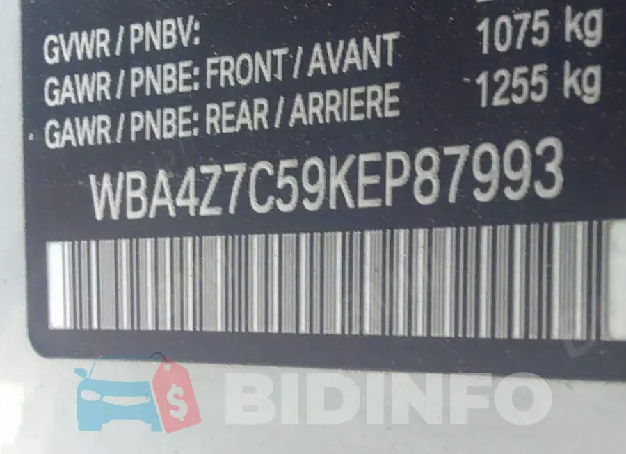 WBA4Z7C59KEP87993 Photo# 9