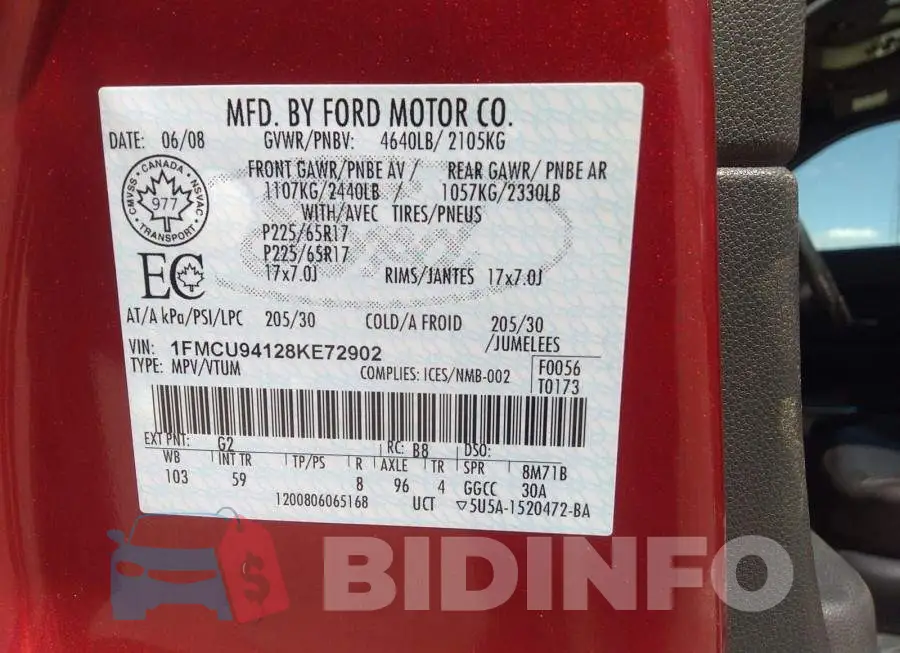 1FMCU94128KE72902 Photo# 9