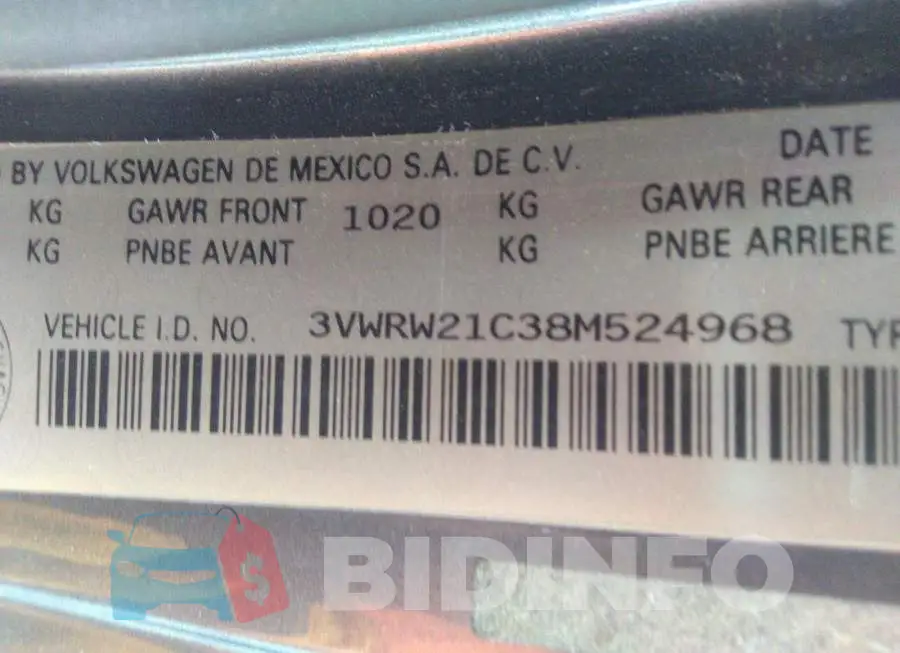 3VWRW21C38M524968 Photo# 9