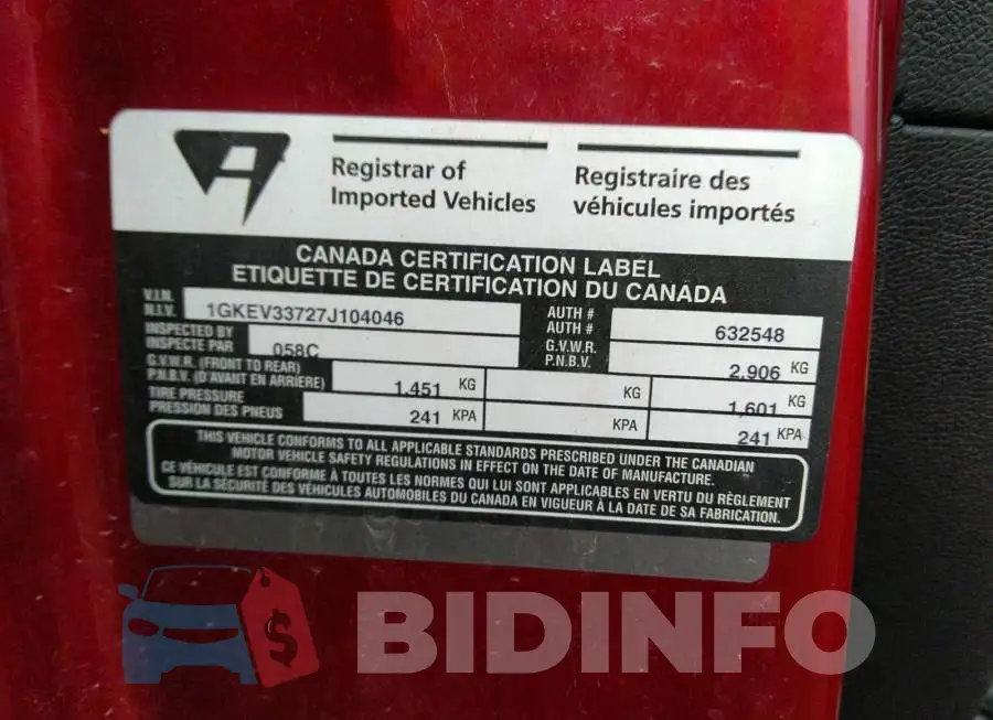 1GKEV33727J104046 Photo# 9