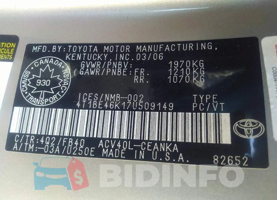 4T1BE46K17U509149 Photo# 9