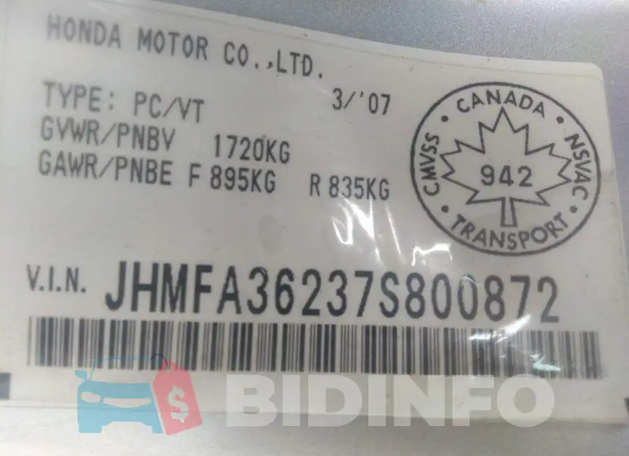 JHMFA36237S800872 Photo# 9