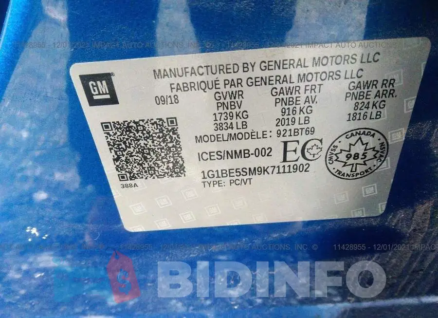 1G1BE5SM9K7111902 Photo# 9