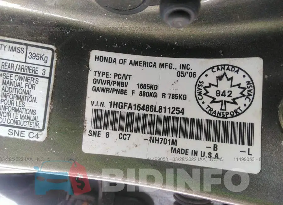 1HGFA16486L811254 Photo# 9