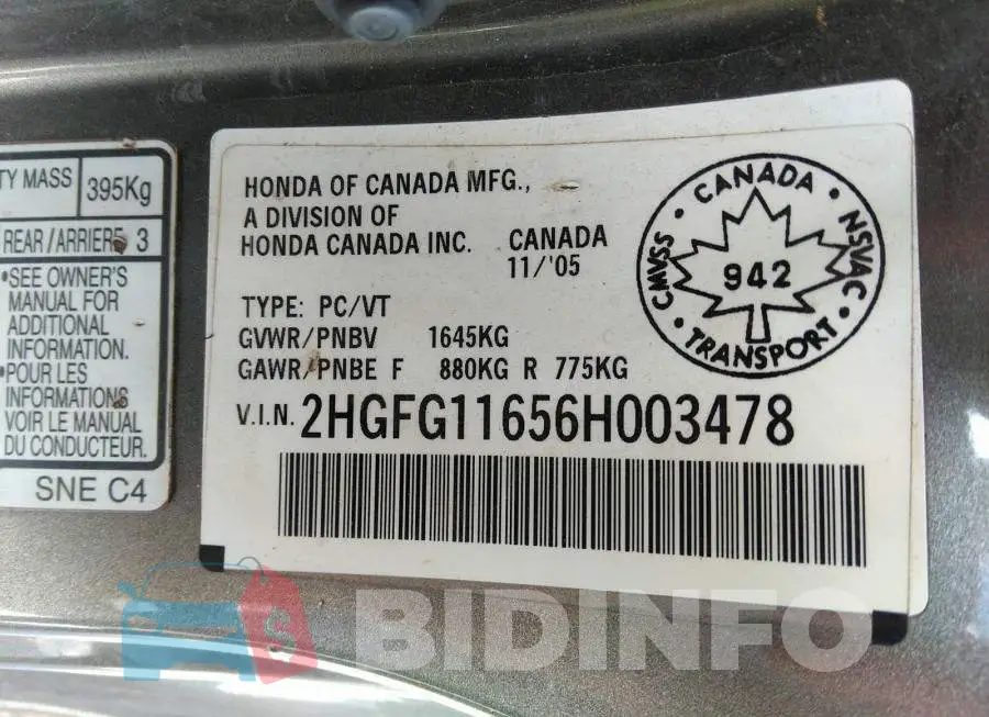 2HGFG11656H003478 Photo# 9