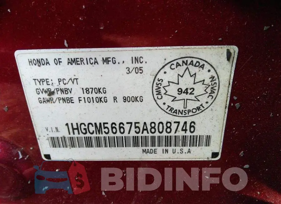1HGCM56675A808746 Photo# 9