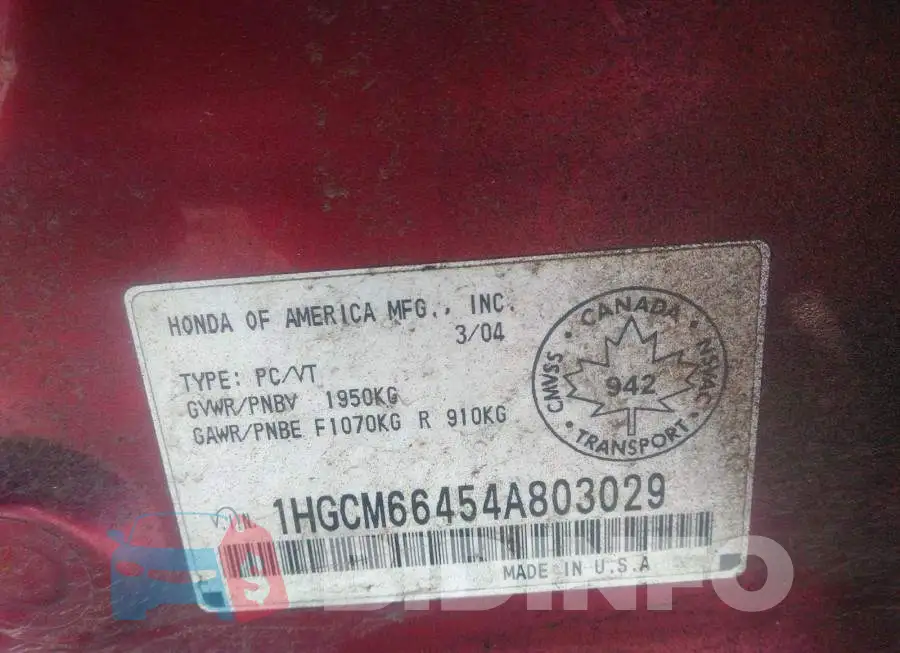 1HGCM66454A803029 Photo# 9