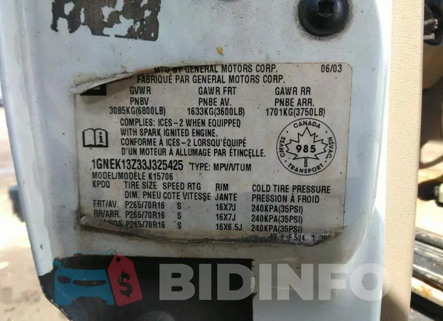 1GNEK13Z33J325425 Photo# 9