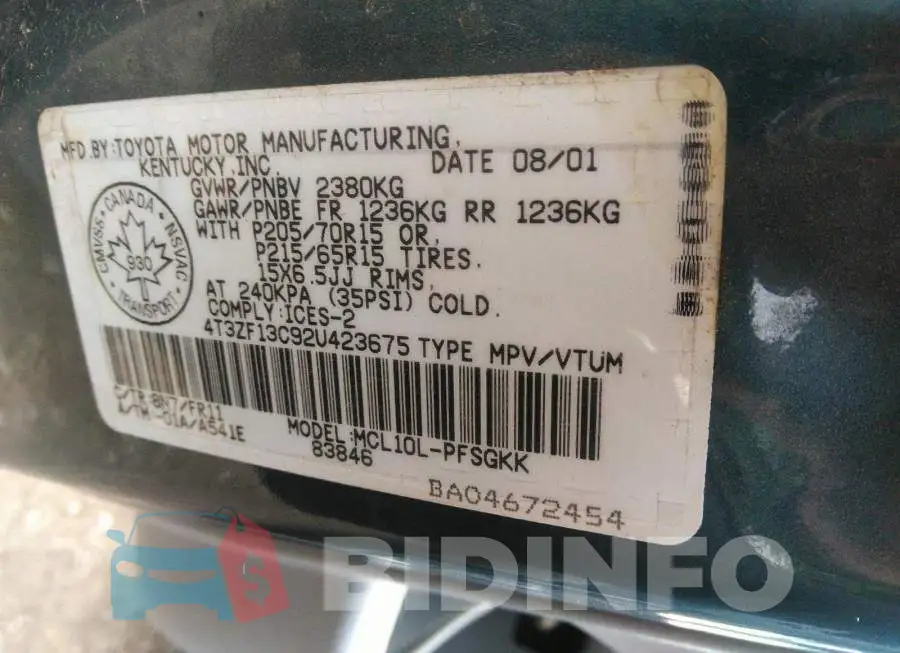 4T3ZF13C92U423675 Photo# 9