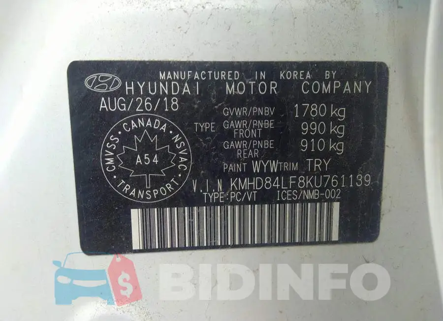 KMHD84LF8KU761139 Photo# 9