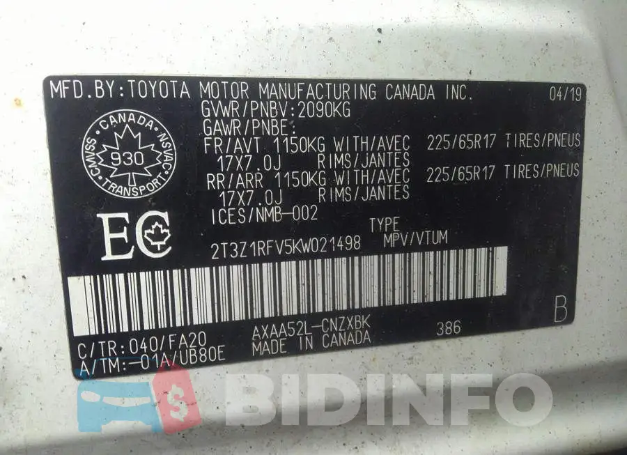 2T3Z1RFV5KW021498 Photo# 9