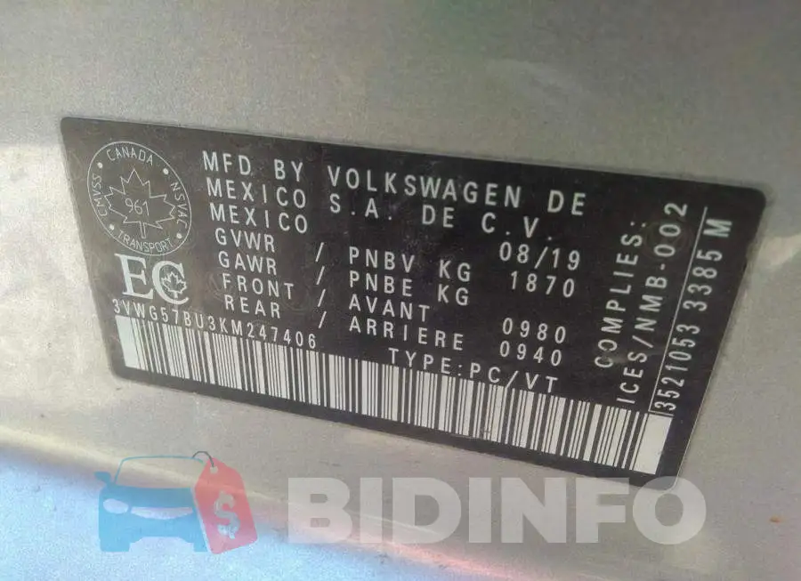 3VWG57BU3KM247406 Photo# 9
