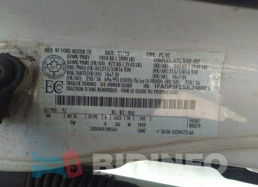 1FADP3F25JL248080 Photo# 9