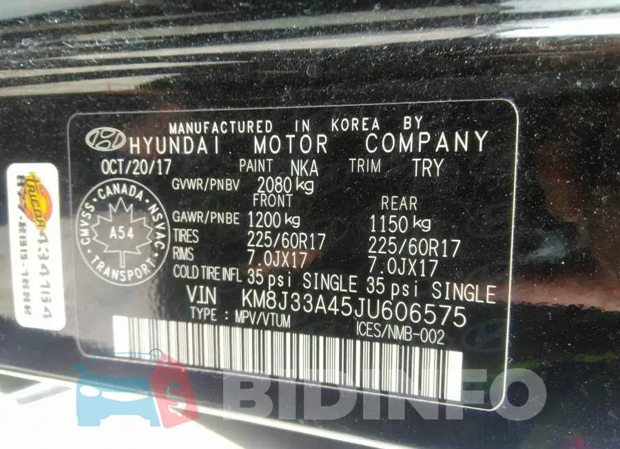 KM8J33A45JU606575 Photo# 9
