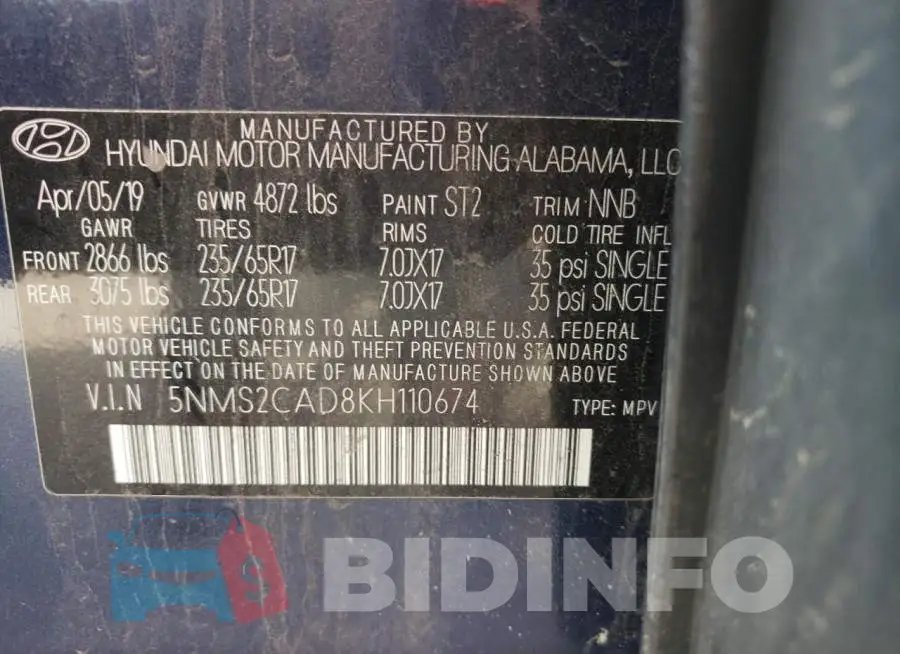 5NMS2CAD8KH110674 Photo# 10
