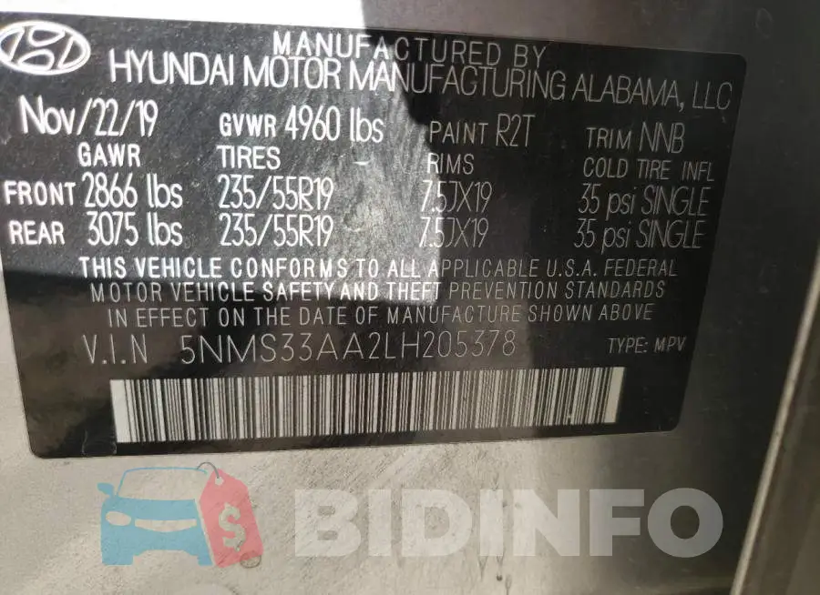 5NMS33AA2LH205378 Photo# 10