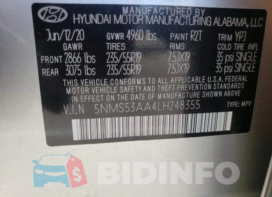 5NMS53AA4LH248355 Photo# 10
