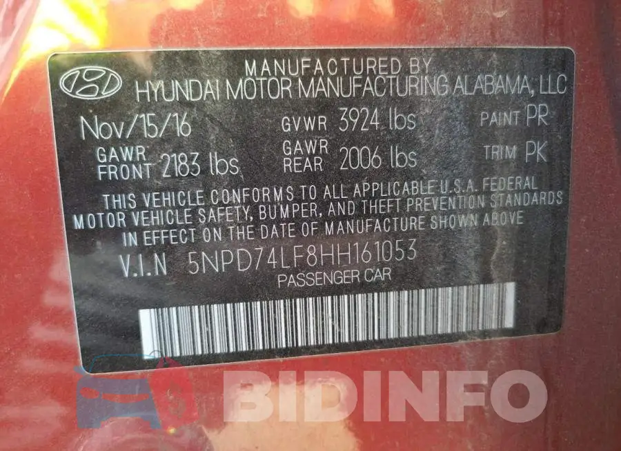 5NPD74LF8HH161053 Photo# 10
